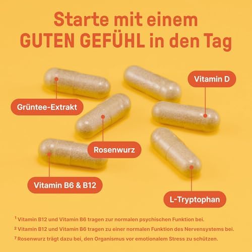 BRAINEFFECT MOOD L-Tryptophan & Vitamin D Gute Laune Kapseln [90 Stück] +15 Glückshormone Zutaten