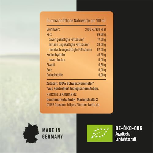 Schwarzkümmelöl Bio kaltgepresst ungefiltert - Haftet EU-Ordnung, keto & vegan, 500ml - Hoher Thymochinongehalt (4600 mg