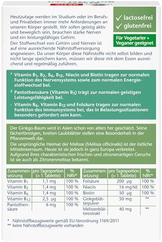 Doppelherz Stress - gute Nerven - Vitamine B1 & B5 - Melissenblatt- & Ginkgo-Extrakt - 30 Mini-Tabletten