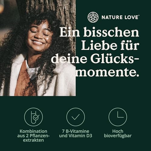 NATURE LOVE® Glück mit Rhodiola Rosea-Extrakt - Für Stress-Resistente Psychen* – 120 Kapseln mit B-Vitaminen und Folsäur