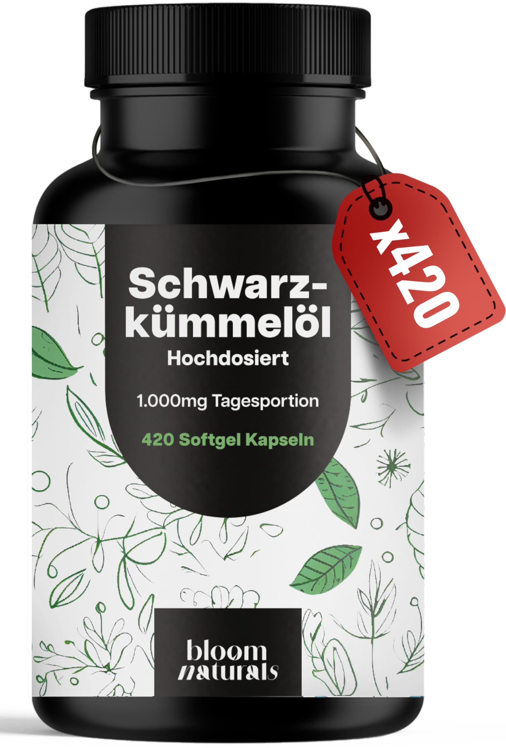 Schwarzkümmelöl Kapseln Hochdosiert - 1.000 mg Tagesportion - Vitamin E - Produziert in Deutschland -Laborgeprüft